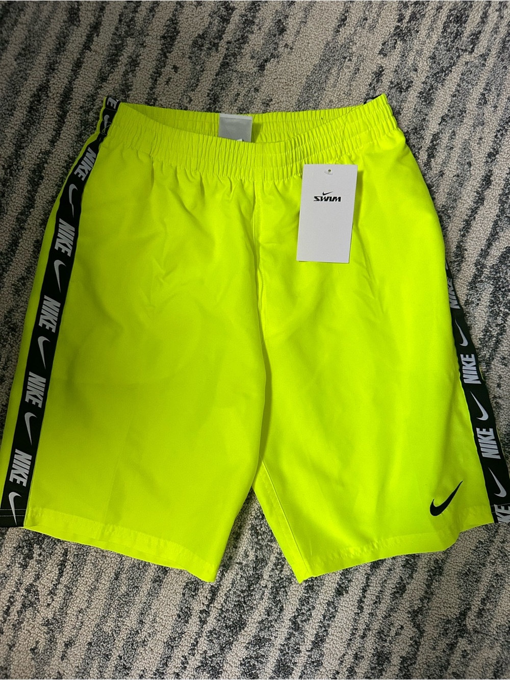 Nike Neon Volt Training Swim Shorts with Black Logo Tape Boys Large NWT